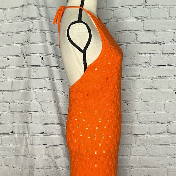 Alice & Olivia Orange Jone Pointelle Knit Sweater Halter Midi Dress Large NWT - Picture 13 of 16